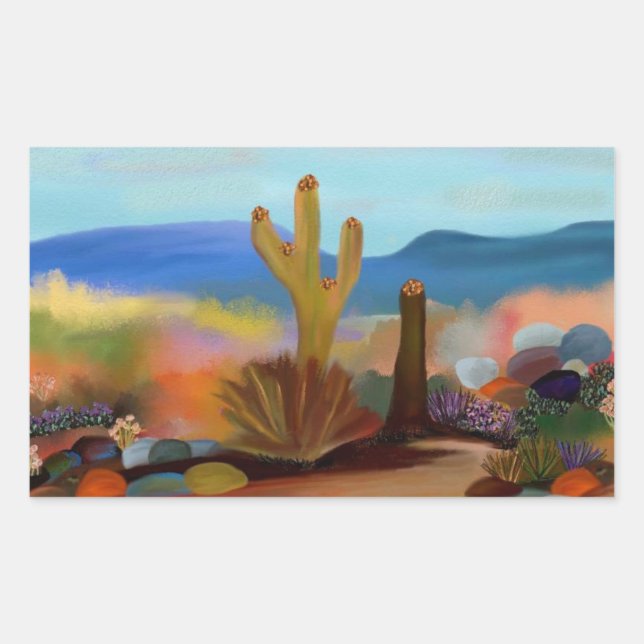 Adesivo Retangular Vinhetas da Tapeçaria do Deserto (Frente)