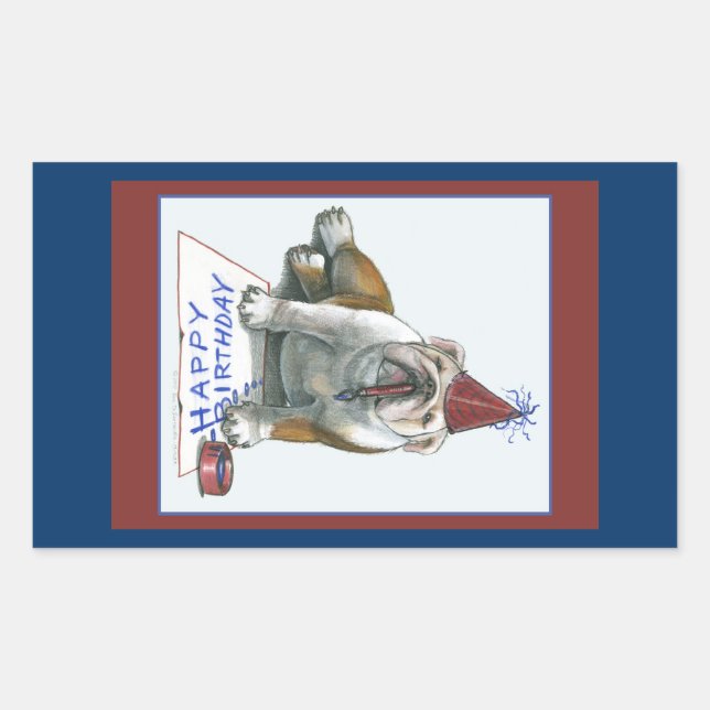 Adesivo Retangular Vinhetas de Aniversário do Cão-Touro (Frente)