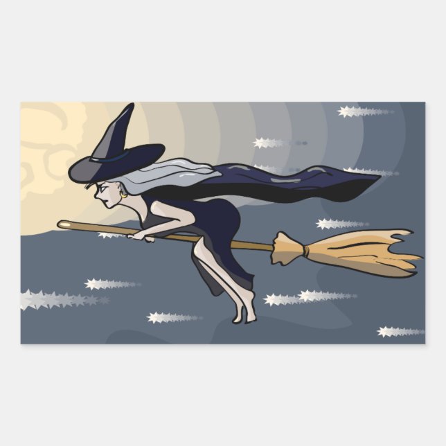 Adesivo Retangular Vinhetas de bruxas voadoras (Frente)