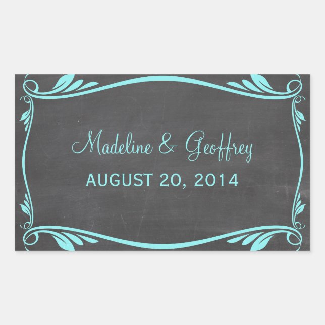 Adesivo Retangular Vinhetas de casaco de chalkboard Aqua Flourish (Frente)