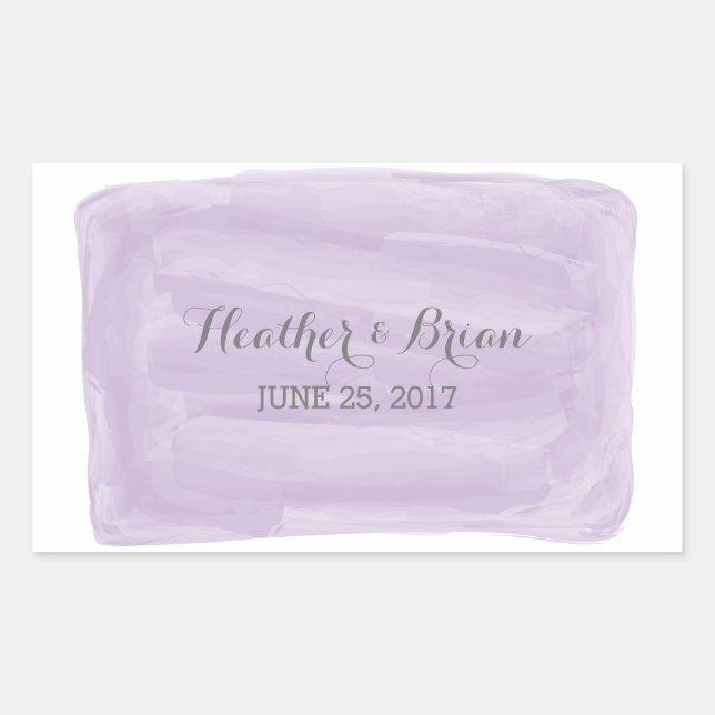 Adesivo Retangular Vinhetas de Casamento com Aquarelas Roxas (Frente)