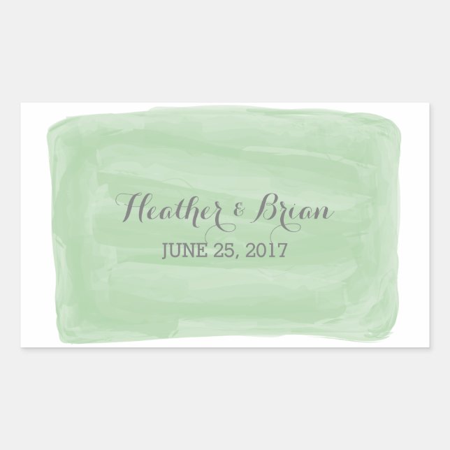 Adesivo Retangular Vinhetas de Casamento de Aquarela Verde (Frente)
