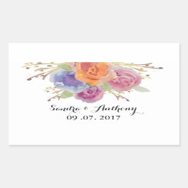 Adesivo Retangular Vinhetas de Casamento Floral Brilhante com Aquarel