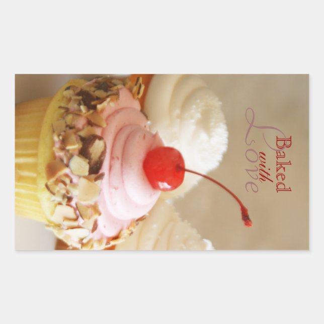 Adesivo Retangular Vinhetas de Cupcake de cereja (Frente)