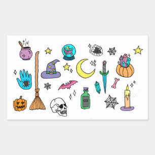 Adesivo Retangular Vinhetas de Doodle do Halloween Spooky