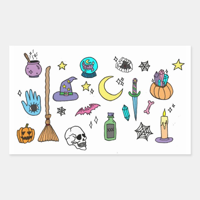 Adesivo Retangular Vinhetas de Doodle do Halloween Spooky (Frente)