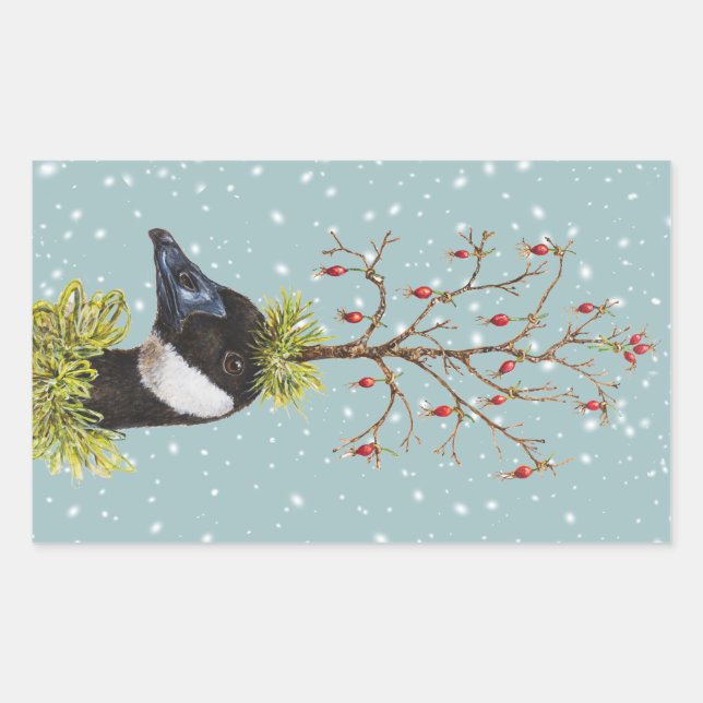 Adesivo Retangular Vinhetas de ganso do Canadá natalino (Frente)