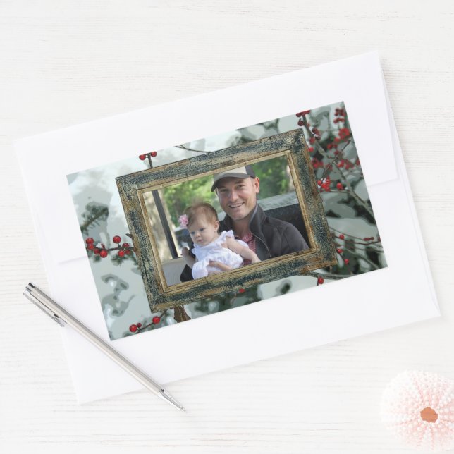 Adesivo Retangular Vinhetas de Natal de Red Winter Berries (Envelope)