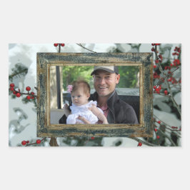 Adesivo Retangular Vinhetas de Natal de Red Winter Berries