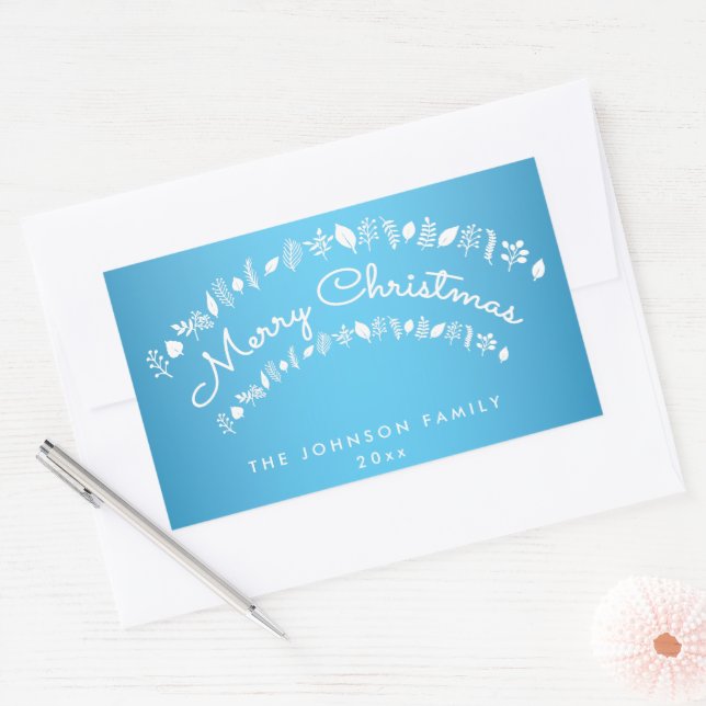 Adesivo Retangular Vinhetas de Retângulo de Natal Azul (Envelope)