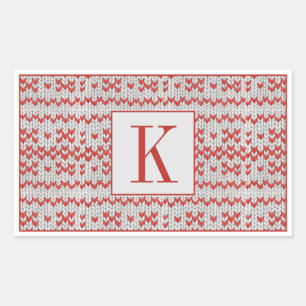 Adesivo Retangular Vinhetas de retângulo do KNIT NORDIC VERMELHAS + V