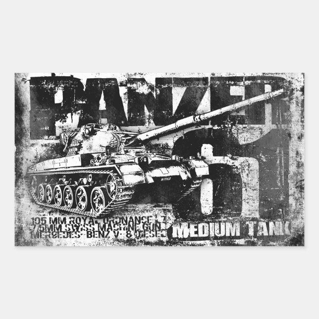 Adesivo Retangular Vinhetas de retângulo Panzer 61 (Frente)