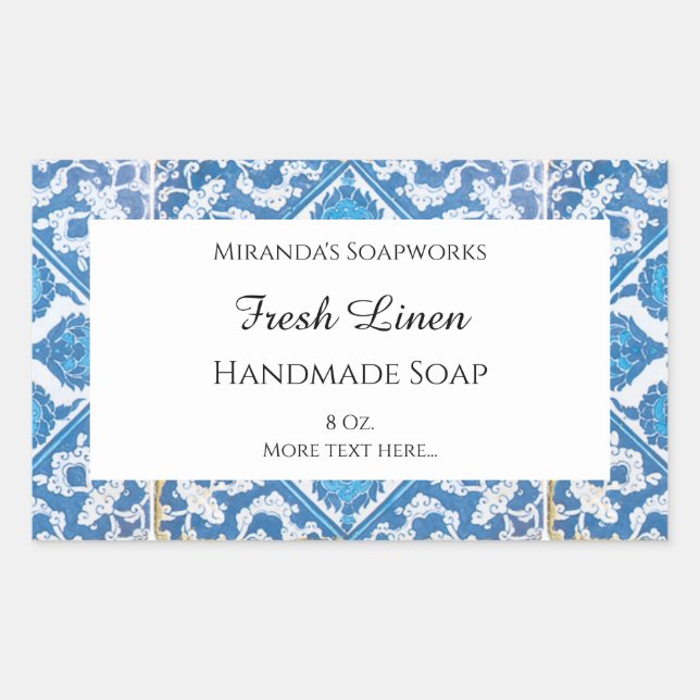 Adesivo Retangular Vinhetas de sabão de Cornflower de branco azul (Frente)