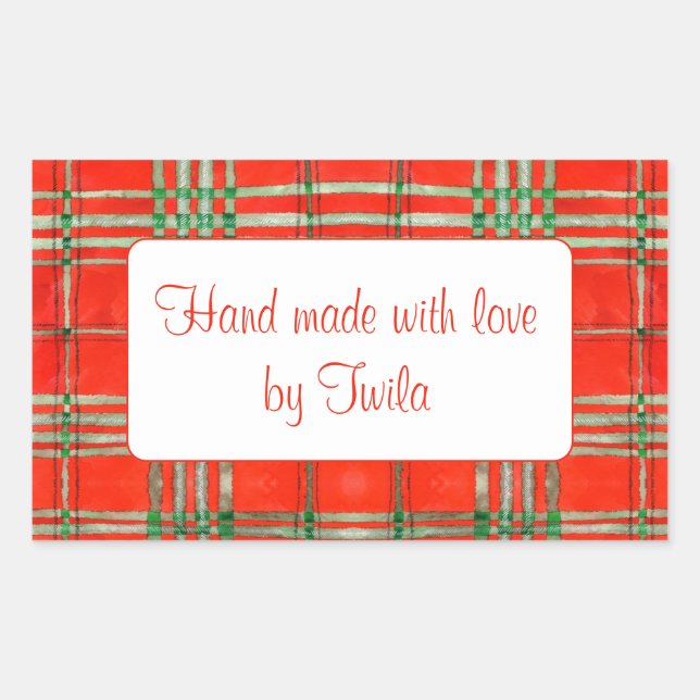 Adesivo Retangular Vinhetas "Mão Feita" do retângulo SCOTT TARTAN RED (Frente)