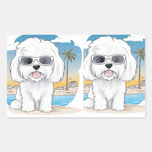 Adesivo Retangular Vinhetas para cães raparigas (Frente)