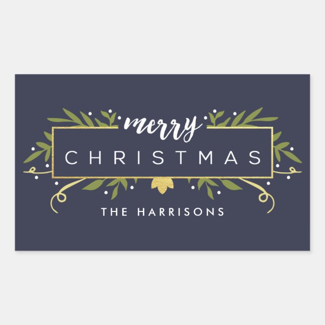 Adesivo Retangular Vinhetas personalizadas de Natal douradas (Frente)