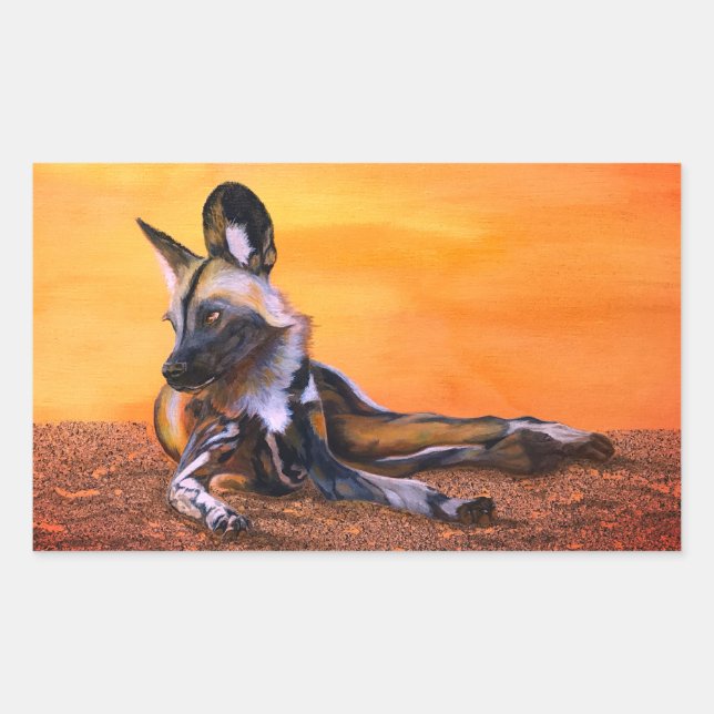 Adesivo Retangular vinhetas retangulares africanas de cães selvagens (Frente)