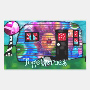 Adesivo Retangular Vintage Abstrato Camp Trailer Floral Happy Camper