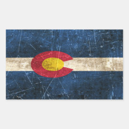 Adesivo Retangular Vintage Aged e Scratch Flag do Colorado