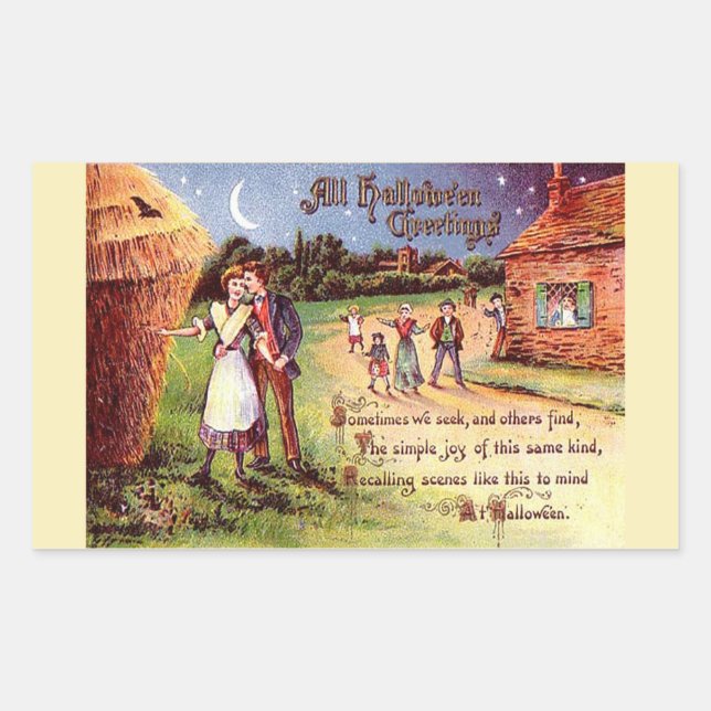 Adesivo Retangular Vintage All Halloween Saudações Casal (Frente)