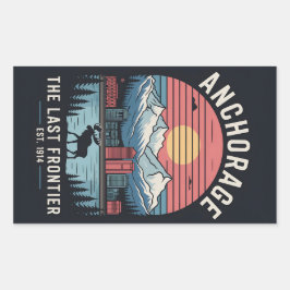 Adesivo Retangular Vintage Anchorage Alaska Retro Travel Poster Illus