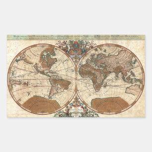 Adesivo Retangular vintage antigo mapa Sanson 1691 do mundo