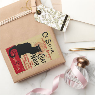 Adesivo Retangular Vintage Art Nouveau, Ce Soir Chat Noir Black Cat