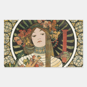 Adesivo Retangular Vintage Art Nouveau Mucha Trappestine Poster