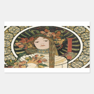 Adesivo Retangular Vintage Art Nouveau Mucha Trappestine Poster