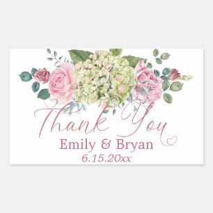 Adesivo Retangular Vintage Background Rosa Spray Casamento Obrigado C