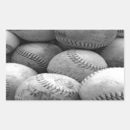 Adesivo Retangular Vintage Baseballs em preto e branco