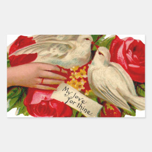 Adesivo Retangular Vintage Birds Victorian Love Dove Classic Art