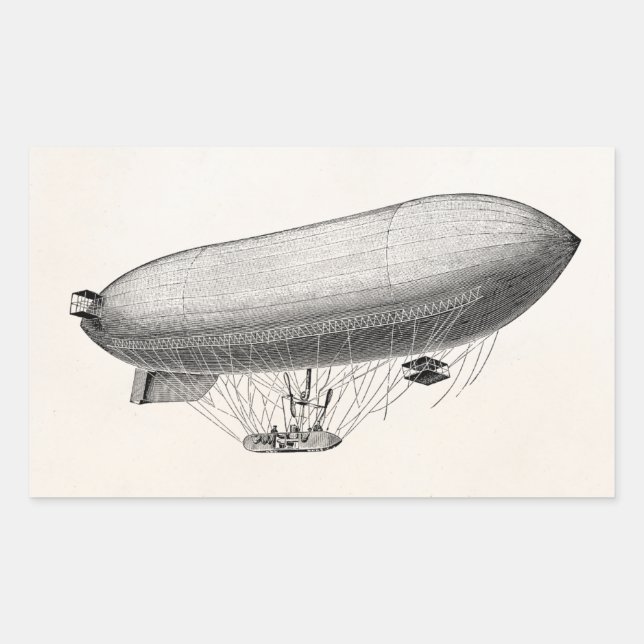 Adesivo Retangular Vintage Blimp Antigo Zeppelin Retro Ar Quente Balã (Frente)