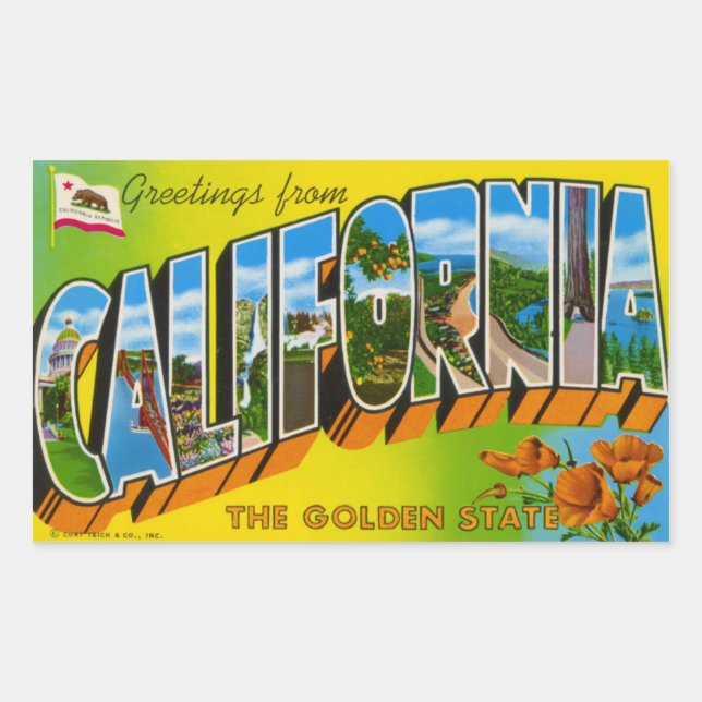 Adesivo Retangular Vintage California Sticker (Frente)