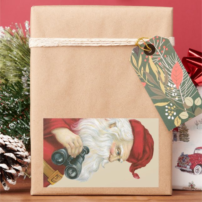 Adesivo Retangular Vintage Christmas, Santa Claus with Binoculars (Feriado)