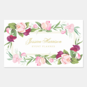 Adesivo Retangular Vintage cor-de-rosa roxo floral elegante da
