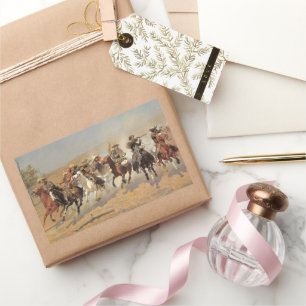 Adesivo Retangular Vintage Cowboys, A Dash For Timber por Remington