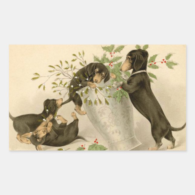 Adesivo Retangular Vintage dachshund dog natal (Frente)