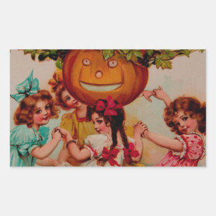 Adesivo Retangular Vintage de Pumpkin do Partido das Halloween