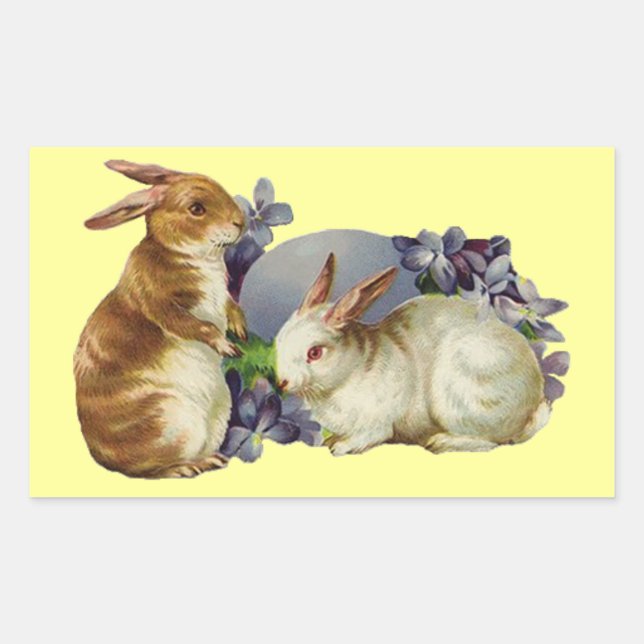 Adesivo Retangular Vintage Easter Bunnies (Frente)