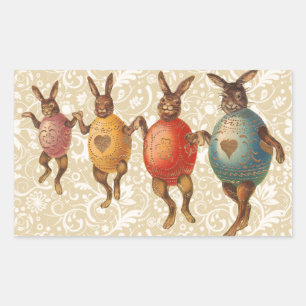 Adesivo Retangular Vintage Easter Bunnies dança com fantasias de ovo