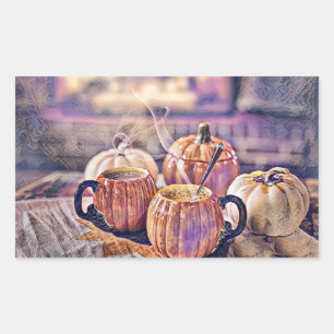 Adesivo Retangular Vintage Fall Pumpkins Purple Pink Watercolor