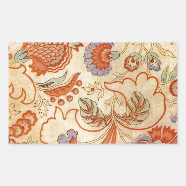 Adesivo Retangular Vintage Floral Francês Chintz Antiquado Terracota (Frente)