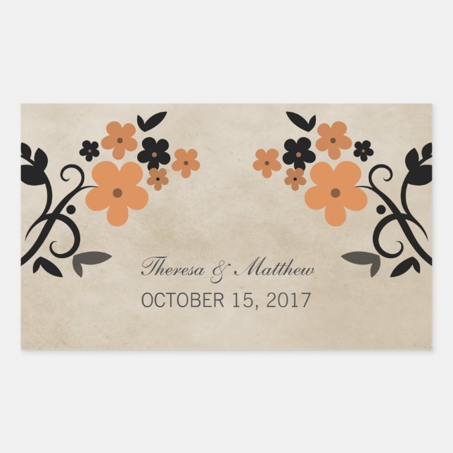 Adesivo Retangular Vintage Floral Wedkers Laranja (Frente)