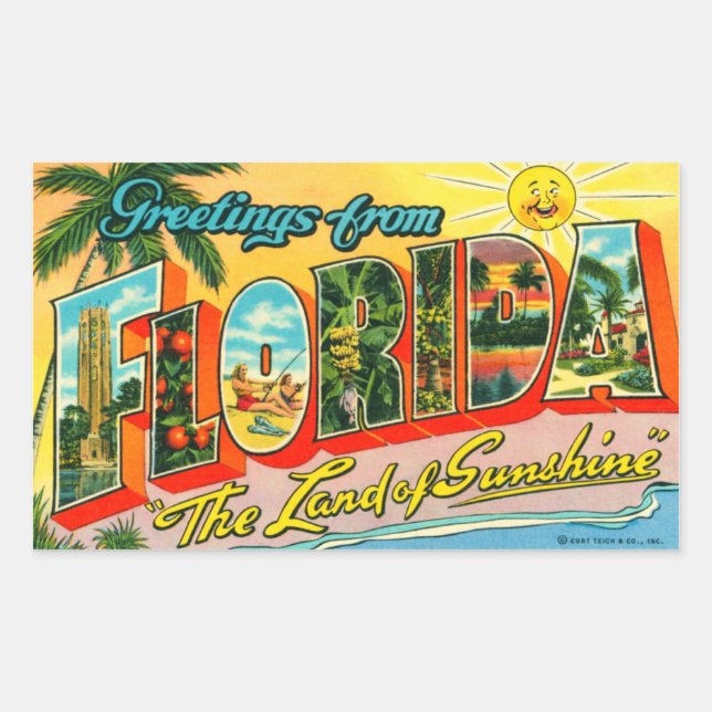 Adesivo Retangular Vintage Florida Sticker (Frente)