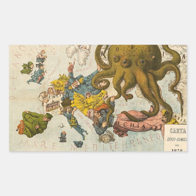 Adesivo Retangular Vintage Funny Map of Europe (Frente)