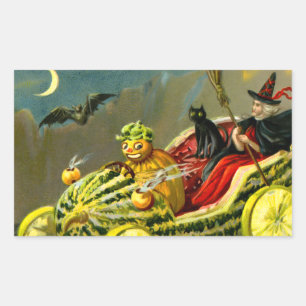 Adesivo Retangular Vintage Halloween Black Cat and Witness