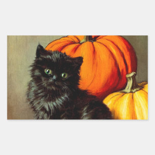 Adesivo Retangular Vintage Halloween Black Cat e Pumpkins