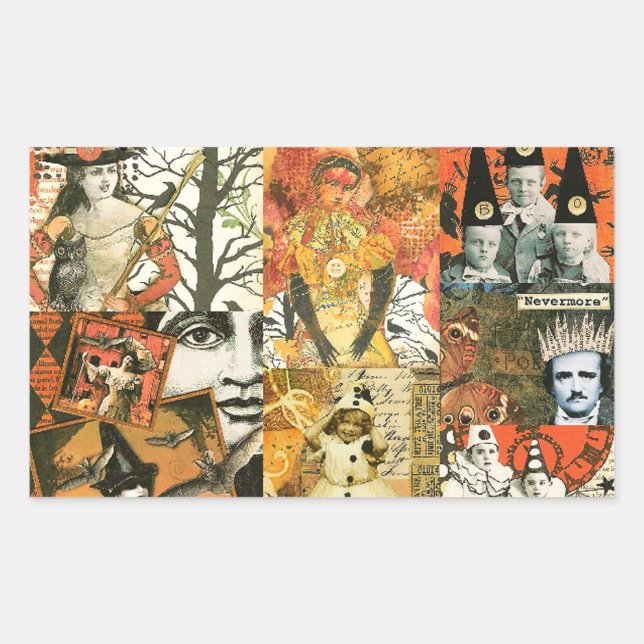Adesivo Retangular Vintage Halloween Collage (Frente)