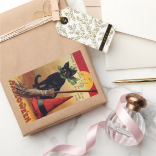 Adesivo Retangular Vintage Halloween de Ellen Clapsaddle, Gato Negro